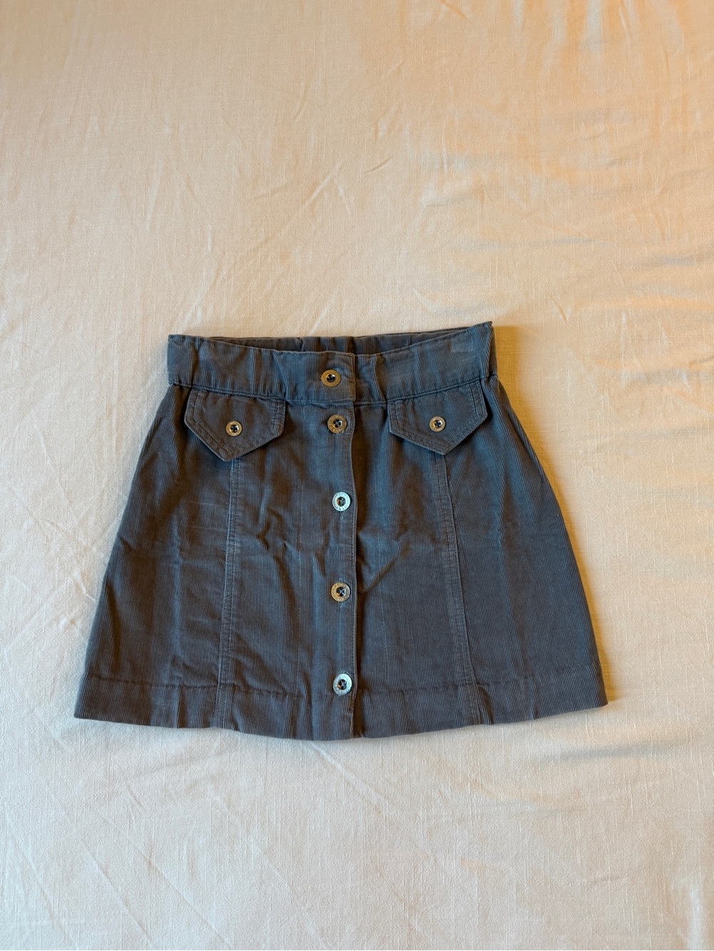 Custom Made Button-Front Gray Corduroy Mini Skirt